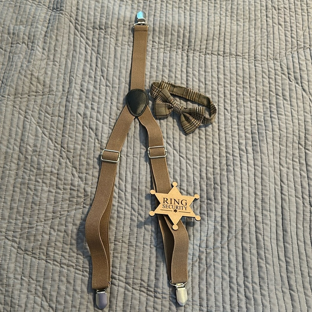 Boys Ring Bearer suspender/bow tie/badge set